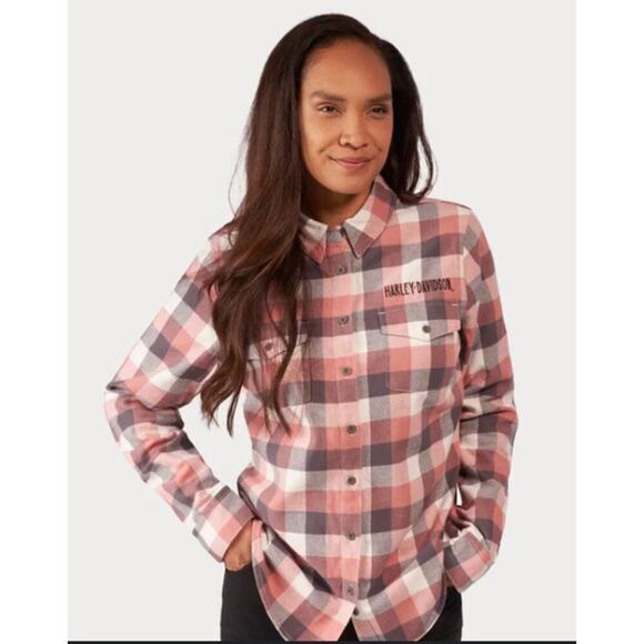 Harley-Davidson Women's Flannel Retro Winged Shirt Ash Rose - Picture 1 of 5